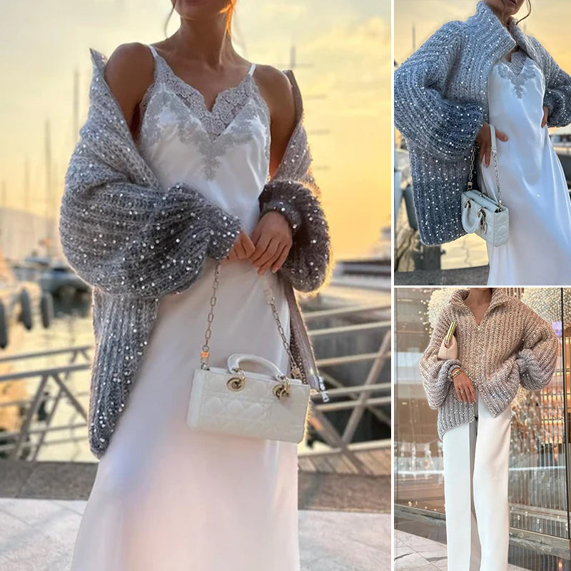 סוודר סרוג עם פייטים אחידים