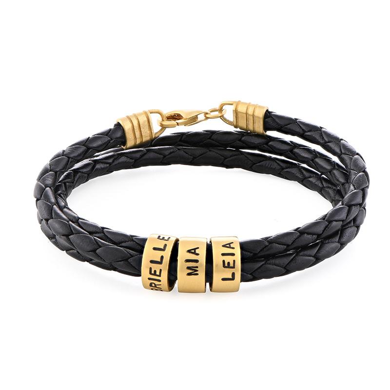 Bracelet Homme en Cuir Noir – Personnalisable avec Finitions en Argent ou Or